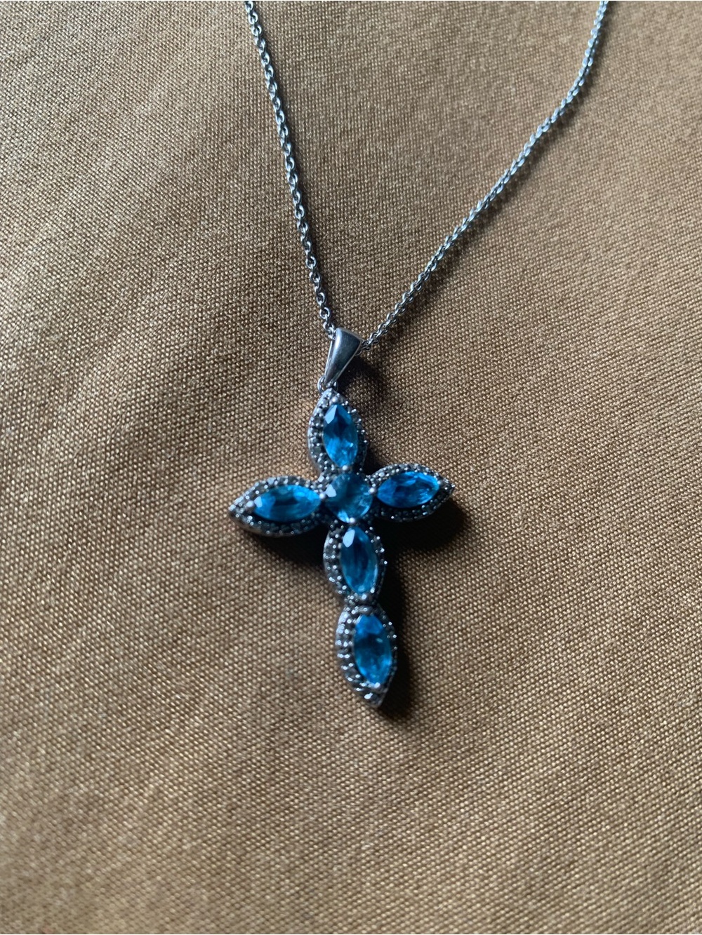 Blue Crystal Cross Pendant Necklace - Women's Religious Jewelry